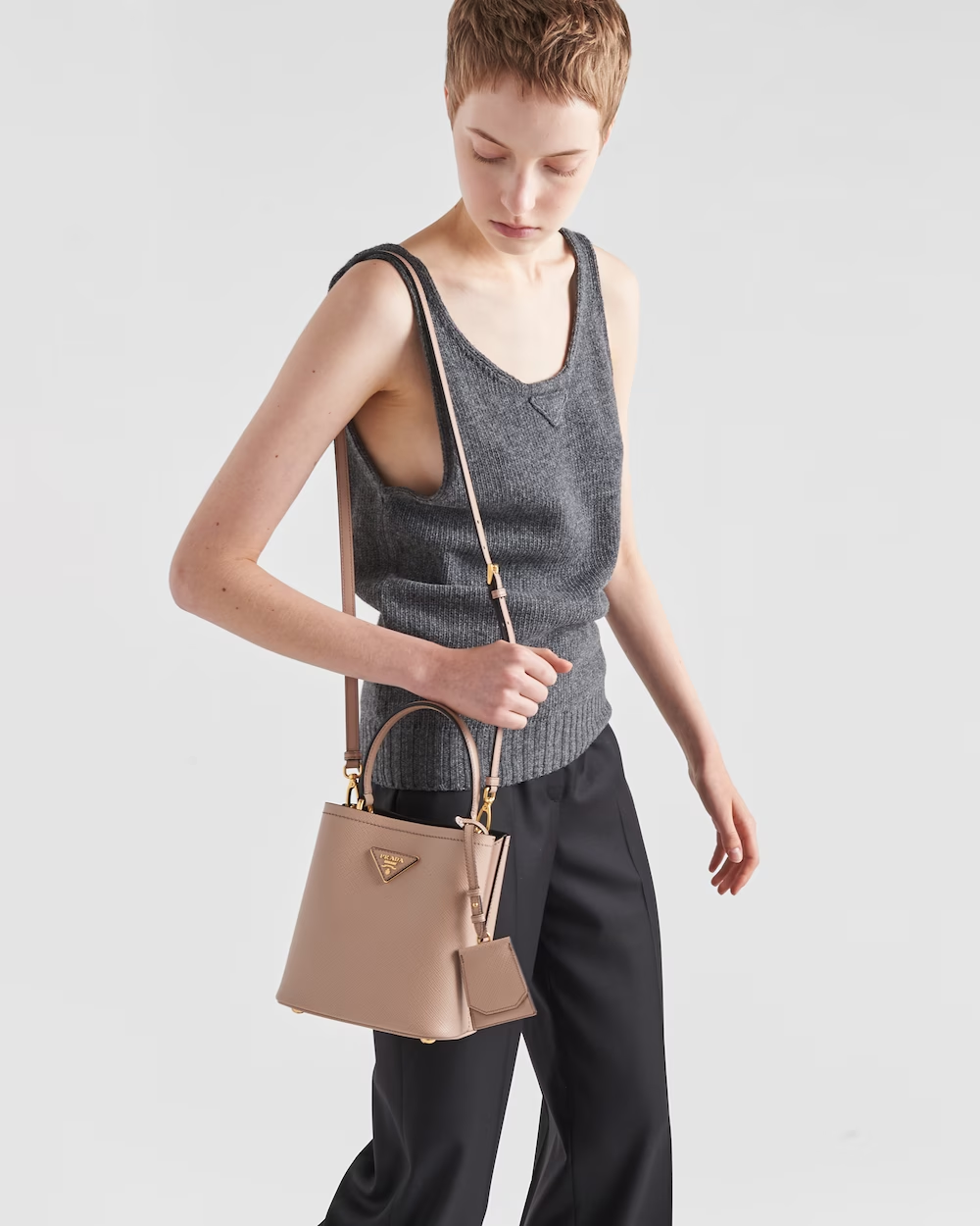 Small Saffiano Leather Prada Panier Bag